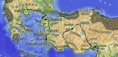 Карта движения Александра Великого в Азии