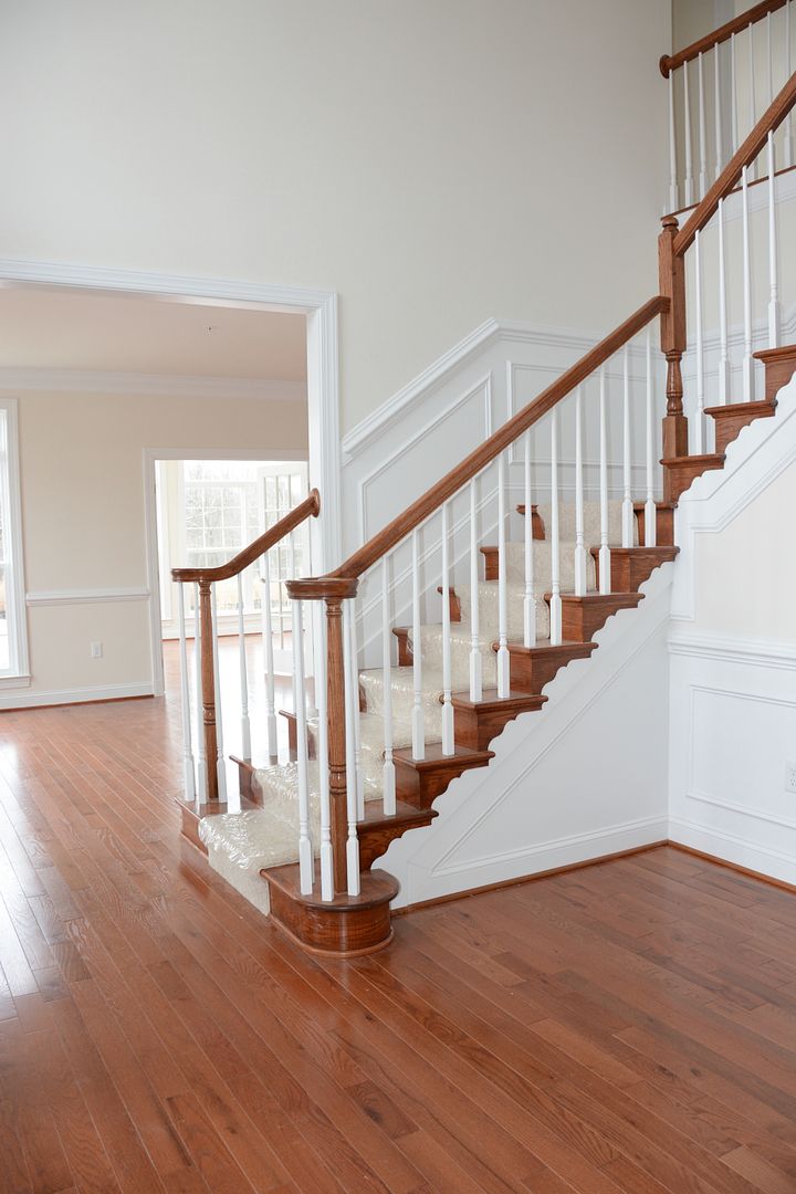 Gorgeous foyer and custom staircases by K&P Builders at Kingsview.  Sales by Marie Lally of O'Brien Realty of Southern Maryland.  Get your new home in White Plains, MD