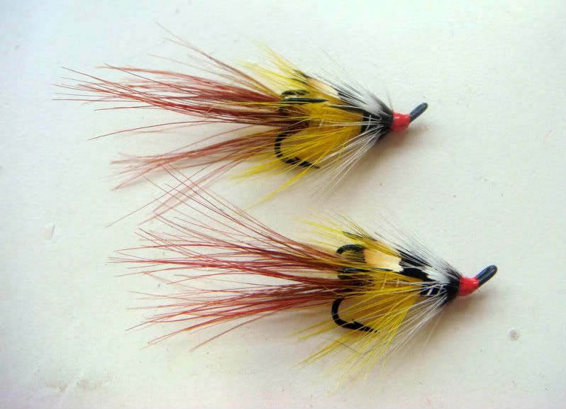 3 BLACK AND YELLOW SPRING SALMON FLIES ON COPPER TUBES BY TEVIOTFLIES
