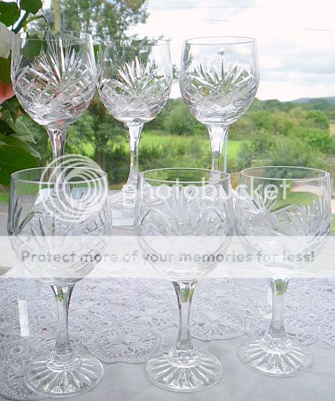 European Crystal 6 Port Sherry Feather Fan Cut Glasses